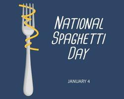 nationell spaghetti dag. text spaghetti, pasta på en gaffel. vykort, baner, affisch, vektor