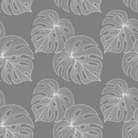 sömlös mönster med linje konst tropisk löv av monstera. grå och vit design. skriva ut, textil, mönster, vektor