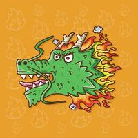 tecknad serie illustration av arg grön drake huvud. hand dragen drake vektor illustration.