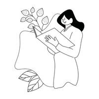 schwarz und Weiß Illustration von ein Frau lesen ein Bericht vektor