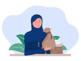 glücklich Frau Muslim Porträt Menschen geben Spende zakat im Ramadan und Nächstenliebe eben Stil Vektor Illustration