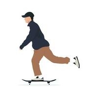 Seite Aussicht von ein Skateboardfahrer Vektor Illustration. aktiv Person genießen auf ein Skateboard.