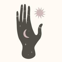 magi händer boho skiss hand dragen vektor illustration, energi av planeter, Sol, måne.esoterisk symbol, livsstil, ayurveda, yoga, alternativ medicin, självkännedom. design element för skriva ut, affisch