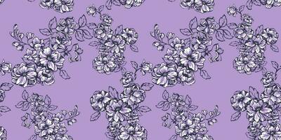 nahtlos künstlerisch, abstrakt Blumen- Muster. Blühen Feld im viele Arten Blumen. Vektor Hand gezeichnet Linien, Umrisse, gestalten ditsy Blume. Design zum Textil, Mode, drucken