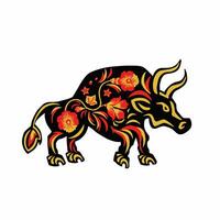 tjur, buffel, taurus med retro röd och gul etnisk vektor illustration eps 10