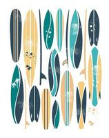 vektor illustration av surfingbrädor uppsättning. konst i grafisk stil.