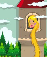Prinzessin mit langen Haaren auf dem Turm vektor