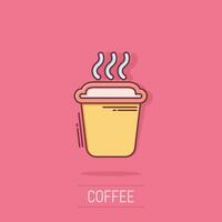 kaffe, te kopp ikon i komisk stil. kaffe råna vektor tecknad serie illustration piktogram. dryck företag begrepp stänk effekt.
