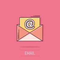 post kuvert ikon i komisk stil. e-post meddelande vektor tecknad serie illustration piktogram. brevlåda e-post företag begrepp stänk effekt.