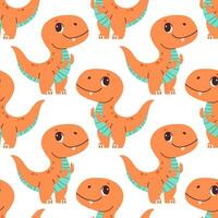 süß Dinosaurier nahtlos Muster. süß farbig Dinosaurier zum Kindergarten, Kinder Kleidung. Kinder Muster im eben Karikatur Stil. Vektor Illustration.