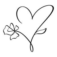 Hand gezeichnet Liebe Herz mit Blume Vektor Logo einer Kunst Linie Illustration. schwarz Umriss. Element zum Valentinstag Tag Banner, Frühling Poster, Gruß Karte