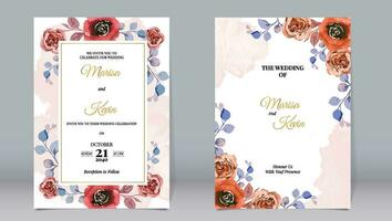 Luxus Hochzeit Einladung Aquarell Stil rot Rose Blumen und Blätter mit Hintergrund vektor