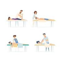 Spa Entspannung Physiotherapie Verfahren Heilmassage Verletzung Sport Stretching Arzt Cartoon Illustrationen