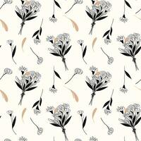 svartvit blommig mönster. sömlös bakgrund med buketter och grenar. hand dragen botanisk tapet vektor