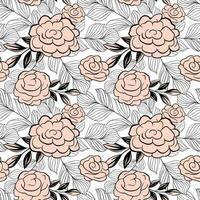 einfarbig botanisch Muster. nahtlos Hintergrund mit Rosen. Hand gezeichnet Gliederung Blumen- Hintergrund vektor