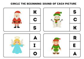 Arbeitsblatt zum Kinder. finden das Anfang Klang von süß Weihnachten Figuren. vektor