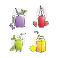 Smoothie handgezeichnete Sommer kalte Früchte Getränke gesunde Flüssigkeit Shake Essen Saft Diät Vektor Skizzenbilder