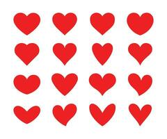 uppsättning av röd hjärtan ikoner. vektor hjärtan ikoner uppsättning. vektor illustration