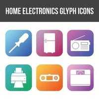 einzigartiges Glyphen-Icon-Set für Heimelektronik vektor