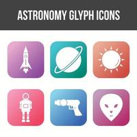 einzigartiger Astronomie-Glyphen-Vektor-Icon-Set vektor