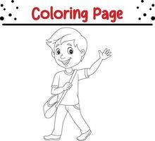 färg sida skola pojke med ryggsäck vinka vektor
