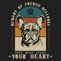 Jahrgang Französisch Bulldogge Jahrgang T-Shirt Design Illustration Vektor