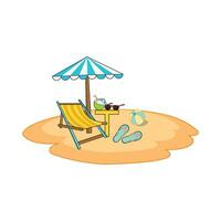 Stuhl mit Regenschirm im Strand Illustration vektor