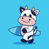 süß Kuh Gehen halten Surfen Tafel Vektor Karikatur Illustration