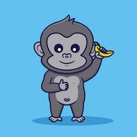 söt gorilla innehav banan vektor tecknad serie illustration