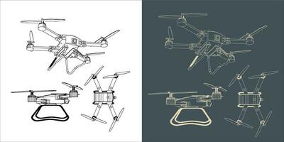 vektor Drönare eller quadcopter linje trådmodell plan