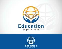 värld utbildning logotyp kreativ bok skola tecken symbol emblem design mall vektor