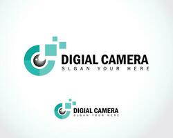 digital kamera logotyp kreativ tech pixel företag elektronisk affär uthyrning vektor