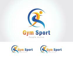 Gym sport logotyp kreativ abstrakt människor aktiva yoga atletisk springa design begrepp vektor