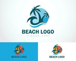 Strand Logo kreativ Design Konzept Sonne Sonnenaufgang Reise Logo Baum Design natürlich tropisch Emblem vektor