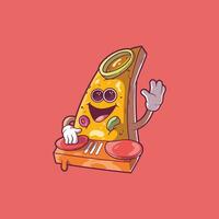 dj Pizza Scheibe Charakter mit Essen Plattenspieler Vektor Illustration. Essen, Musik, komisch Design Konzept.