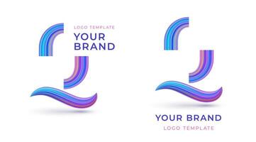 vektor logotyp mall med volumetriska realistisk brev q. 3d typografi med neon Ränder för varumärke. färgrik randig monogram o i vågig font.
