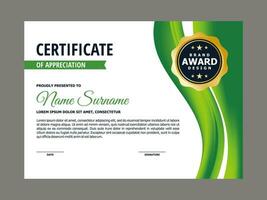 Zertifikat Vorlage mit Grün fließend Element vektor