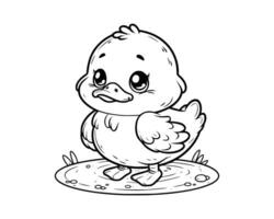 süß Karikatur Charakter von Ente zum Färbung Buch ohne Farbe, Gliederung Linie Kunst. druckbar Design. isoliert Weiß Hintergrund vektor