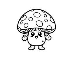 süß Karikatur Charakter von Pilz zum Färbung Buch. Gliederung Linie Kunst. druckbar Design. isoliert Weiß Hintergrund vektor