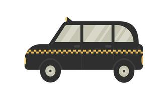 ett ikon av platt svart taxi cab i tecknad serie stil. företag vektor illustration på isolerat vit bakgrund. bil service.