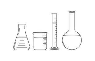 hand dragen vektor illustration uppsättning av medicinsk kemisk glas, bägare glas,erlenmayer flaska vetenskaplig i klotter stil