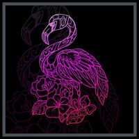 lutning färgrik flamingo fågel mandala konst. vektor