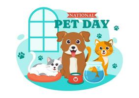 nationell sällskapsdjur dag vektor illustration på april 11 med söt husdjur av katter och hundar för fira din djur- följeslagare i platt tecknad serie bakgrund