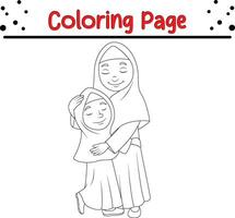 färg sida muslim mor kramas henne dotter vektor