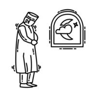 Isha-Gebet-Symbol. Gekritzel handgezeichnet oder Umriss-Icon-Stil vektor