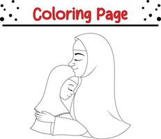 Färbung Seite Muslim Mutter umarmen ihr Tochter vektor