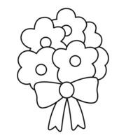 Vektor schwarz und Weiß Frühling, Sommer- oder Hochzeit Strauß. schön Linie Illustration mit Rose Blumen gebunden mit Bogen. Blumen- dekorativ Element oder Färbung Seite