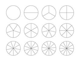 segmentiert Diagramme. Pizza, Kuchen Diagramm Vorlage. Segmente Infografik Symbole. viele Nummer von Sektoren Teilen das Kreis auf gleich Teile. Gliederung schwarz dünn Grafik. einstellen von Diagramme. Diagramm Rad Teile. Folge. vektor