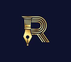 r Brief Anwalt Logo mit kreativ Design Gold Farbe vektor