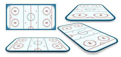 detailliert Illustration einstellen von ein Eishockey Eisbahn, Feld, Gericht mit anders Perspektiven, eps10 Vektor